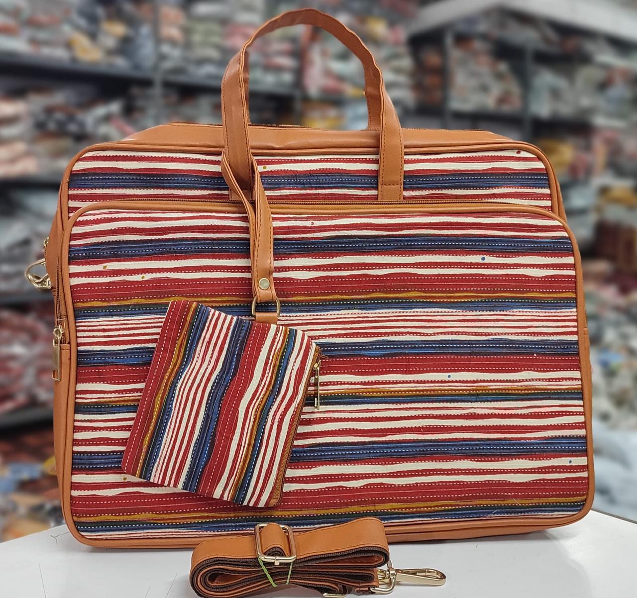 Multicolor Stripes Hand block Printed Ikat Handbag