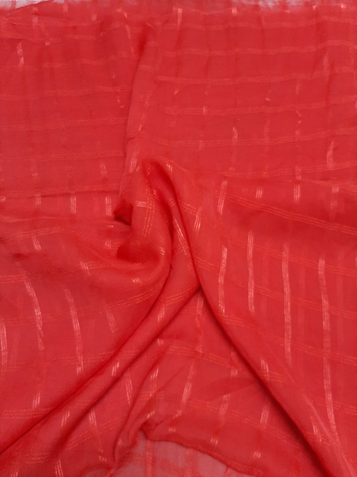 Red Checks Print Chiffon Fabric
