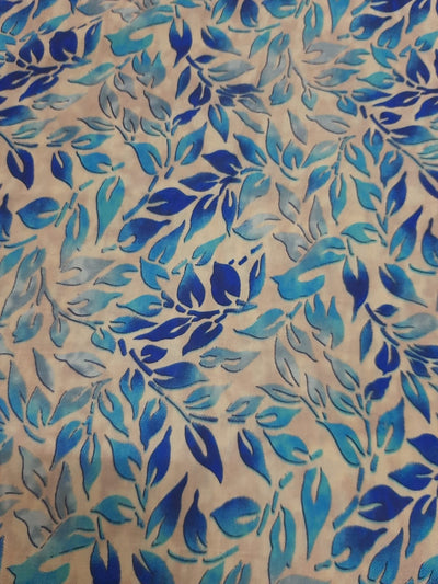 Cream & Blue Flower Print Muslin Fabric