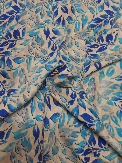 Cream & Blue Flower Print Muslin Fabric