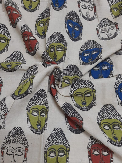Multicolor Buddha Print Kalamkari Cotton Fabric