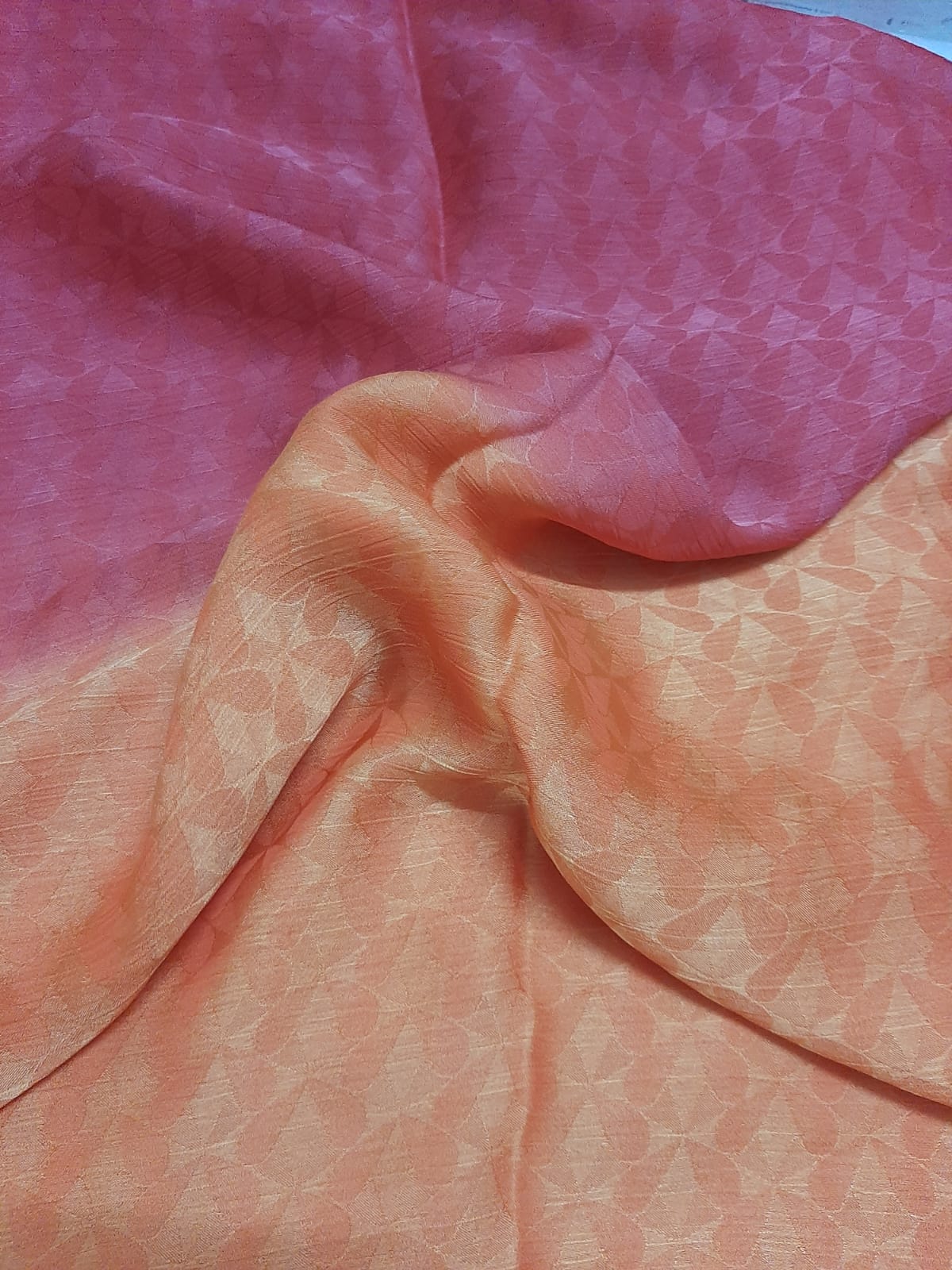 Pink & Peach Shaded Print Georgette Fabric