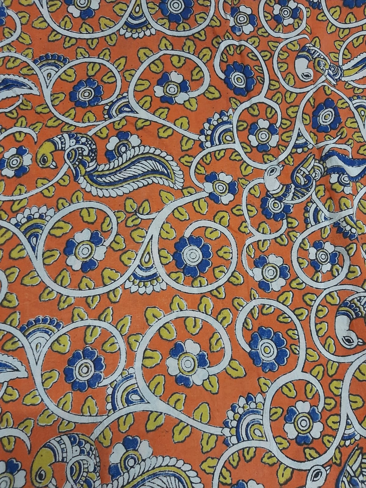 Yellow Flower Print Kalamkari Silk Fabric