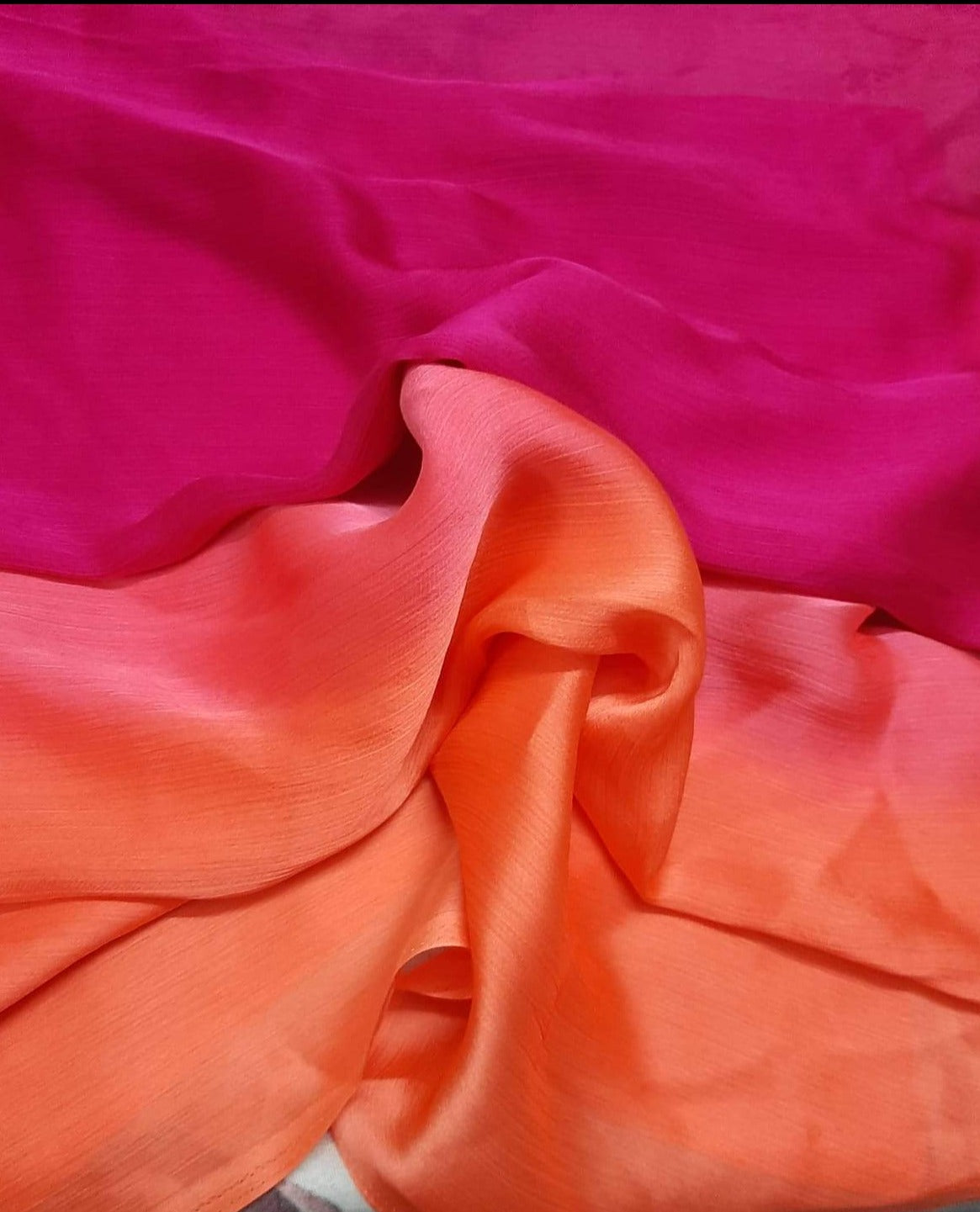 Pink & Orange Shaded Rangoli Print Georgette Fabric