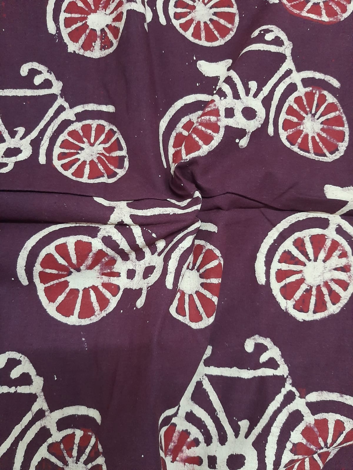 Maroon Cycle Print Handblock Cotton Fabric