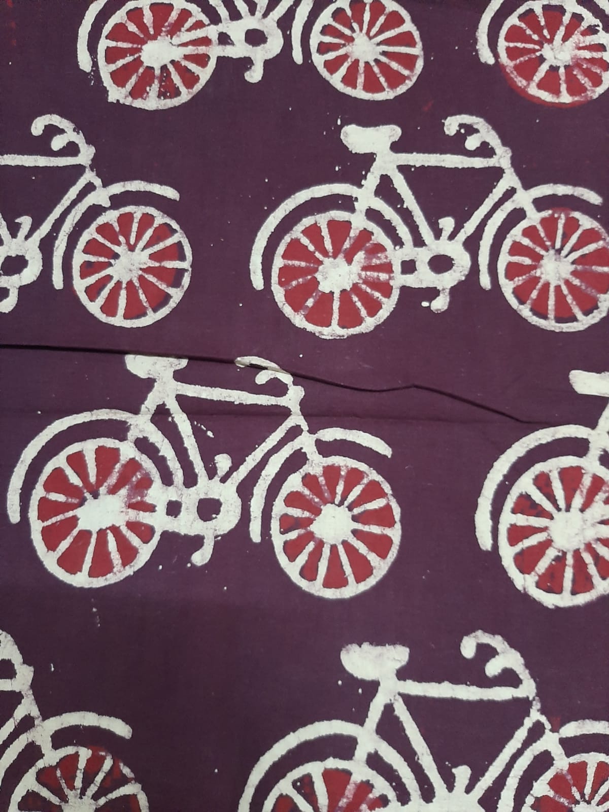Maroon Cycle Print Handblock Cotton Fabric