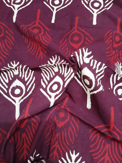 Maroon Feather Print Cotton Handblock Fabric