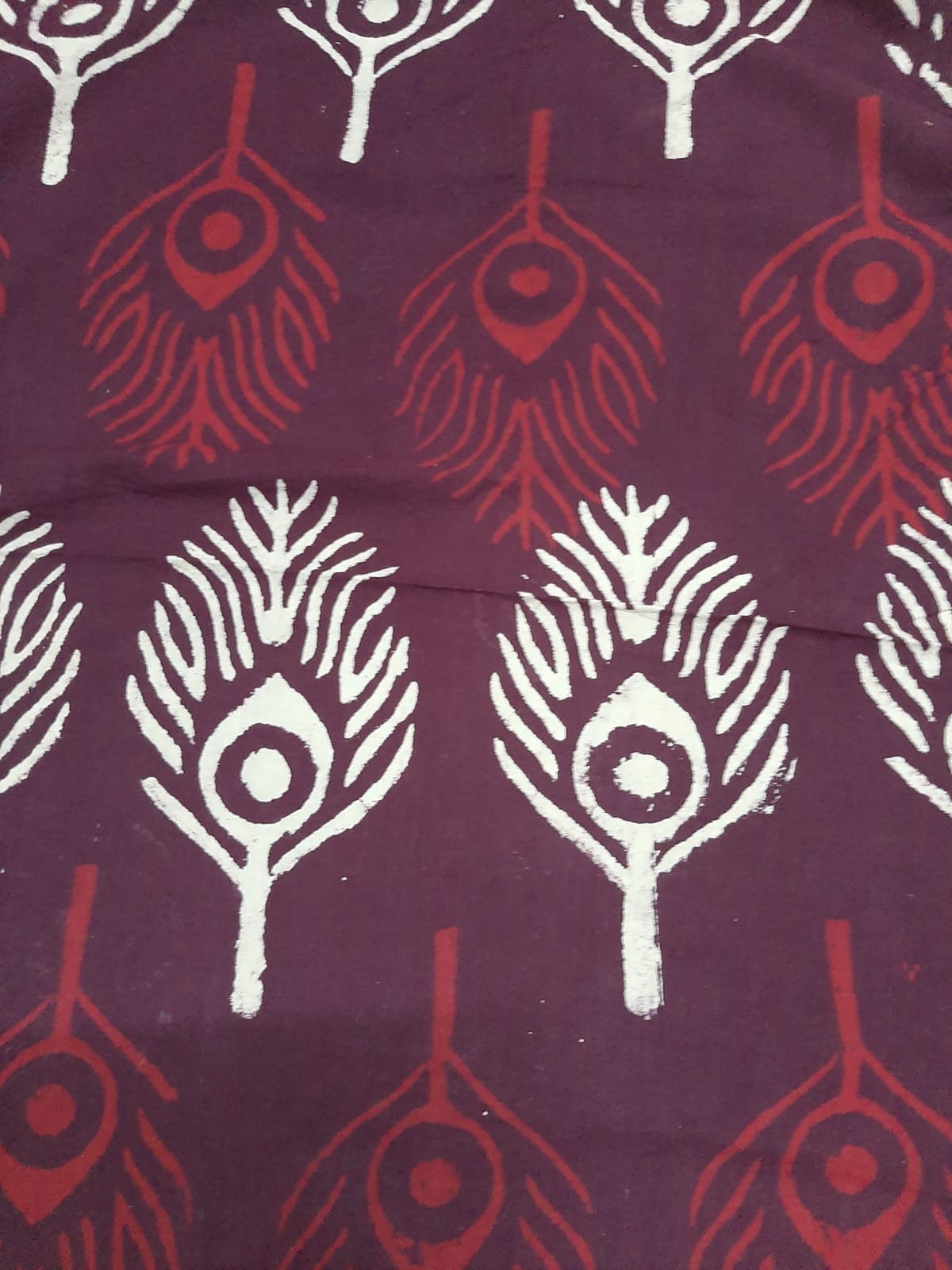 Maroon Feather Print Cotton Handblock Fabric