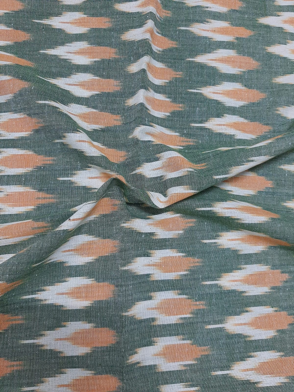 Dark Green Abstract Print Ikat Fabric