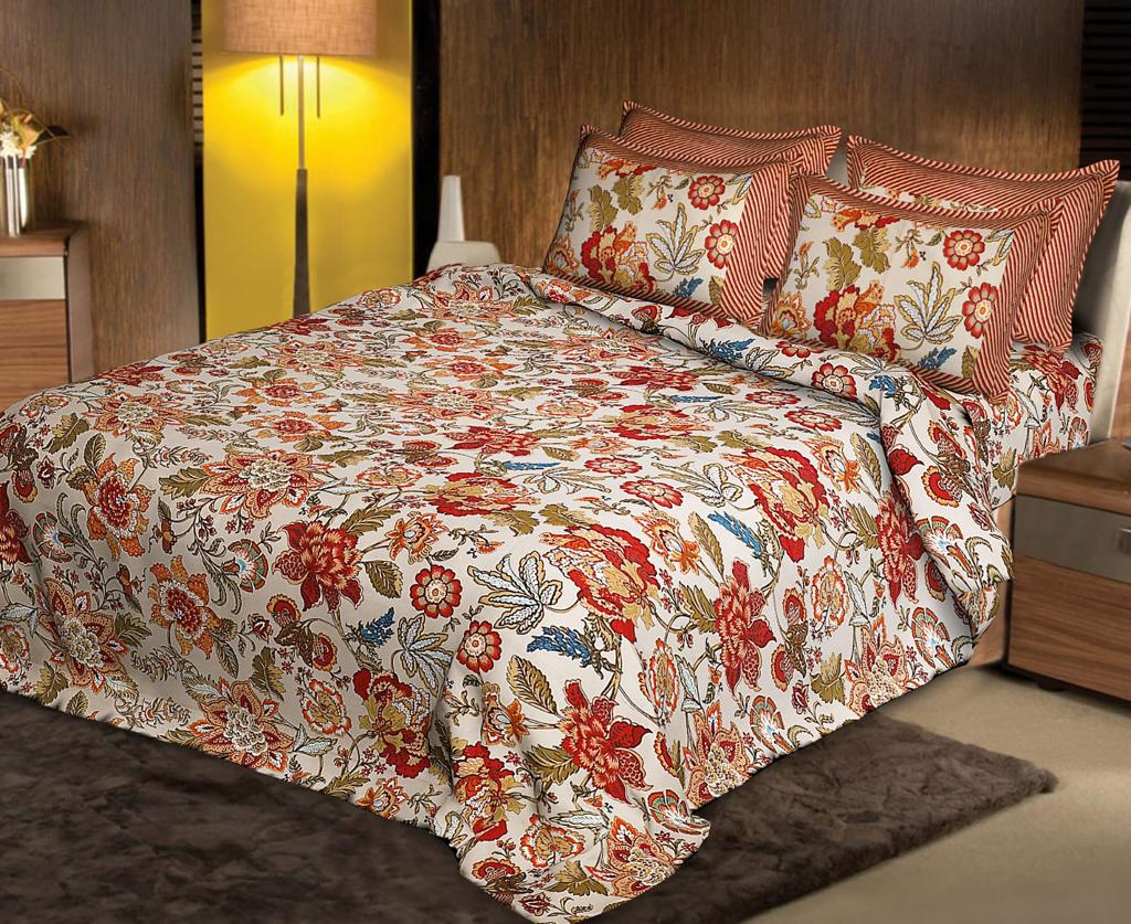 Very Beautiful & Designer Red & Orange Multicolor Floral Pattern XL 100*108 king Size Pure Cotton Bed Sheet