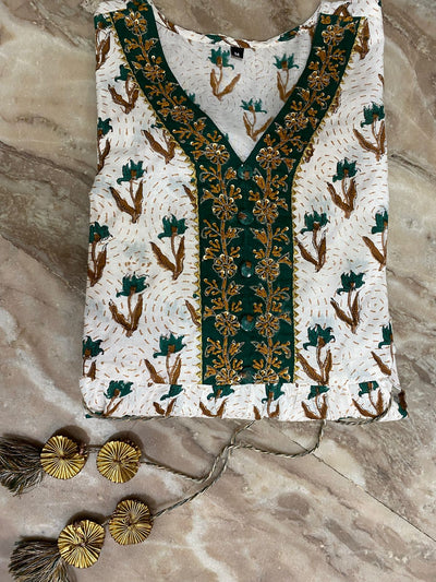 Green Flower Handwork Cotton Gown