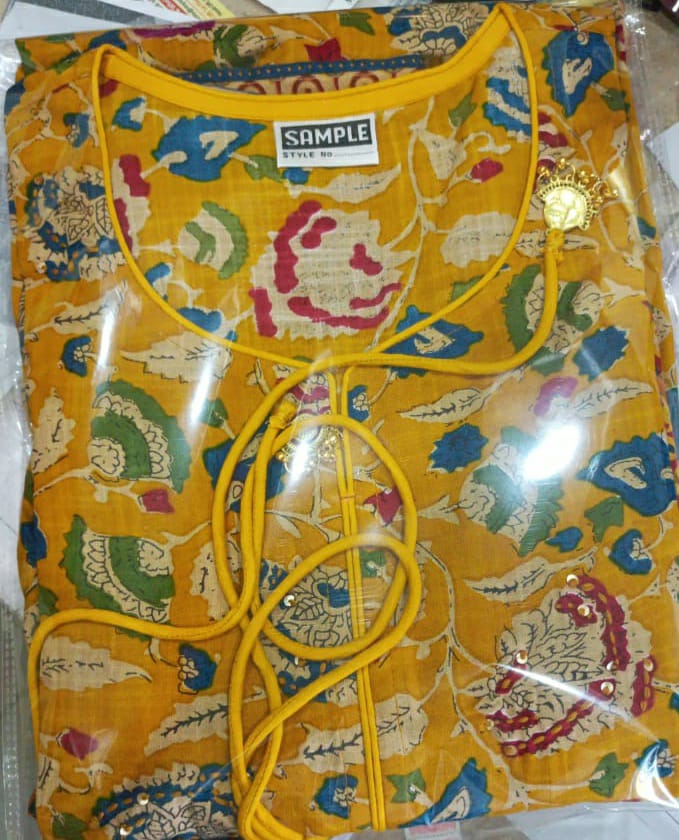Mustard Flower Print Rayon Gown