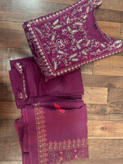 Purple Hand Work Rayon Stitched Suit set with Kurti, Pant & Dupatta
