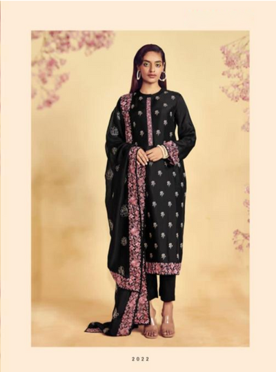 Black Silk Embroidery Unstitched Suit Set with Dupatta