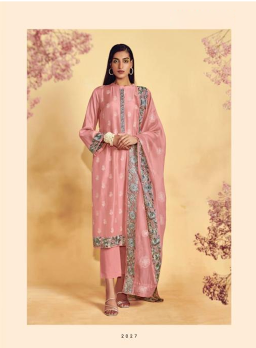 Peach Silk Embroidery Unstitched Suit Set with Dupatta