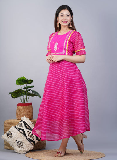 Rani Pink Handcrafted Stitched Gown