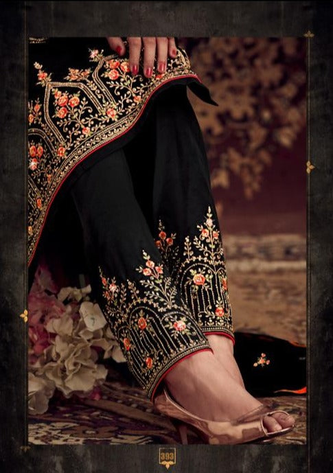 Black Georgette Embroidery Unstitched Suit Set with Dupatta
