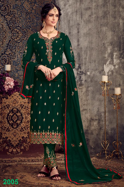 Green Georgette Embroidery Unstitched Suit Set with Dupatta