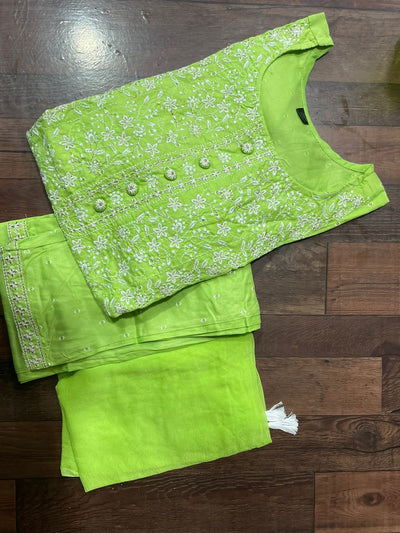 Green Designer Rayon Stitched Suit set with Kurti, Pant & Dupatta