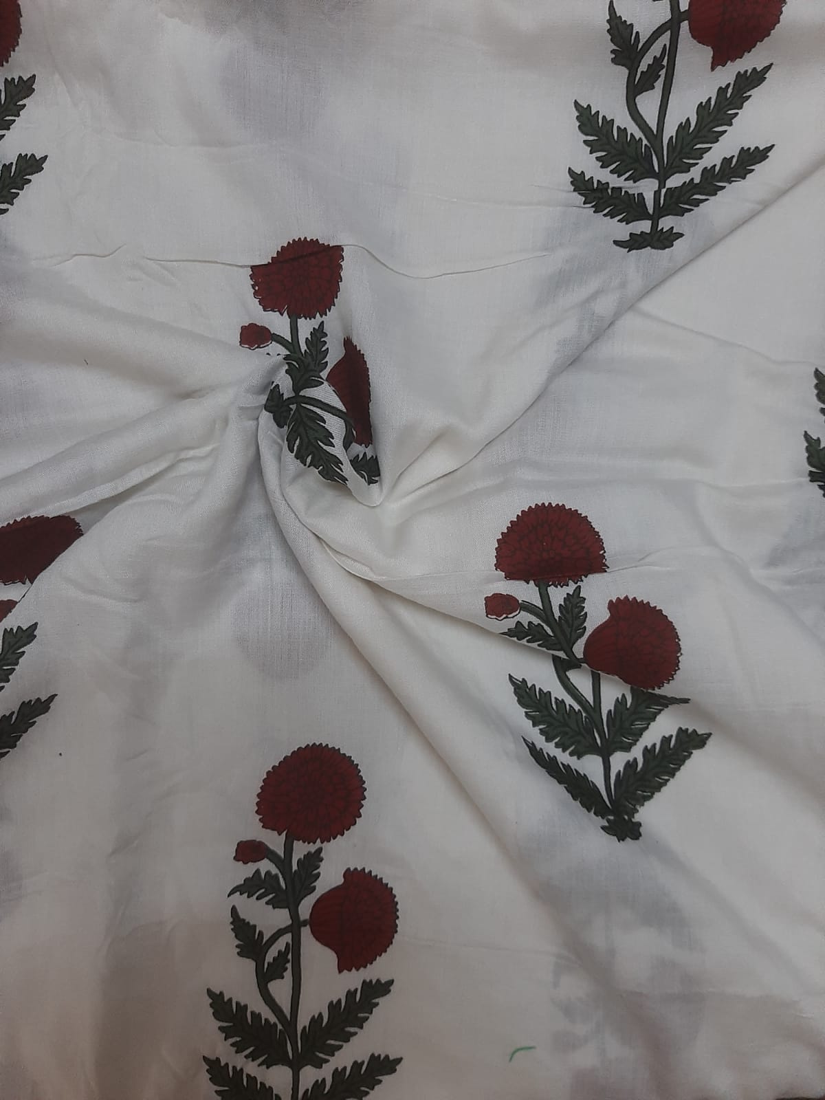 White Flower Print Rayon Fabric