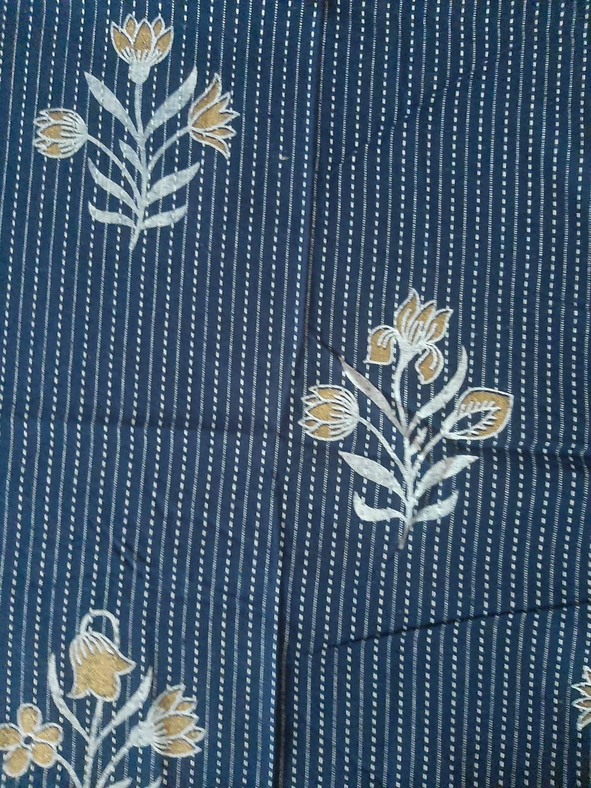 Blue Flower Print Kantha Cotton Fabric