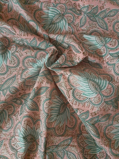 Peach Flower Print Cotton Fabric