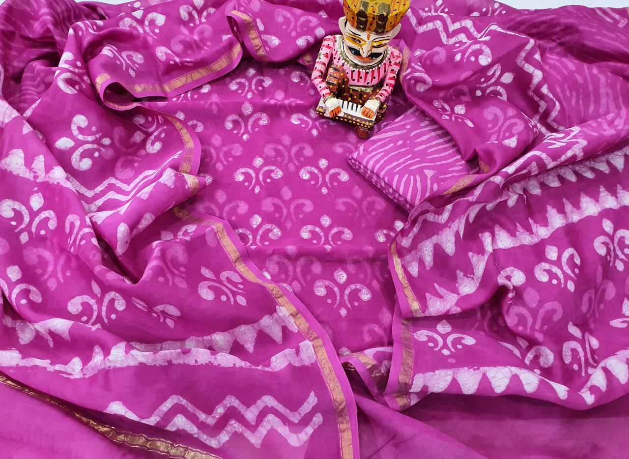 Violet Printed Chanderi Silk Unstitched Suit Set with Chanderi Silk Dupatta