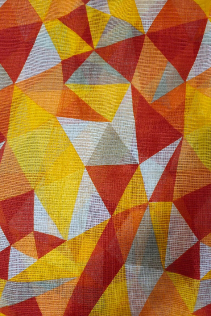 Yellow Abstract Print Kota Doria Fabric