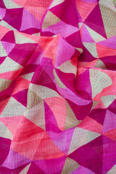 Pink Abstract Print Kota Doria Fabric